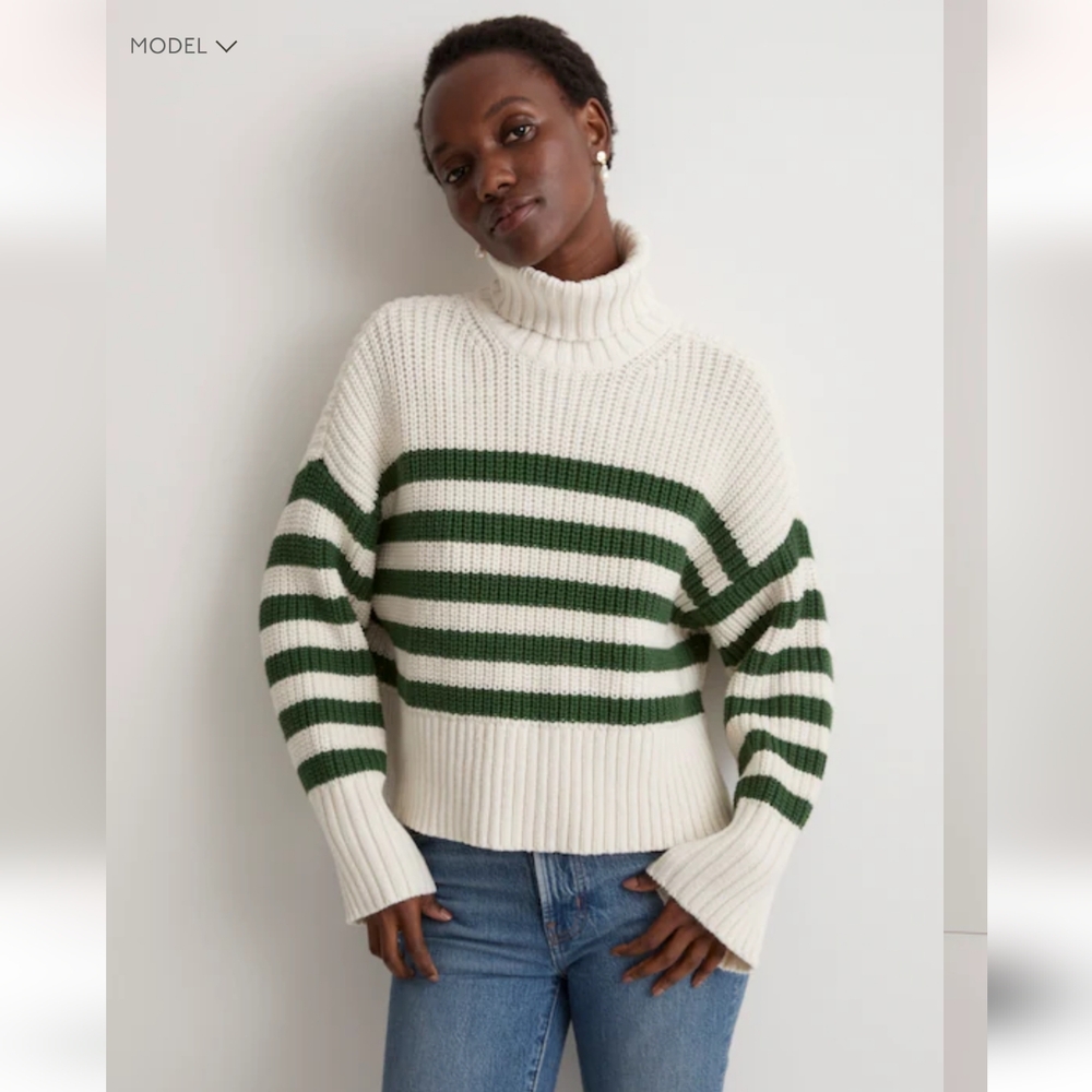 Madewell Wide Rib Turtleneck Sweater in Varsity Green Stripe